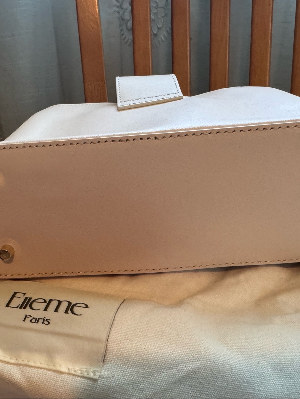 Elleme Cream Top-Handle Leather handbag with Gold Accent - Picture 8 of 16